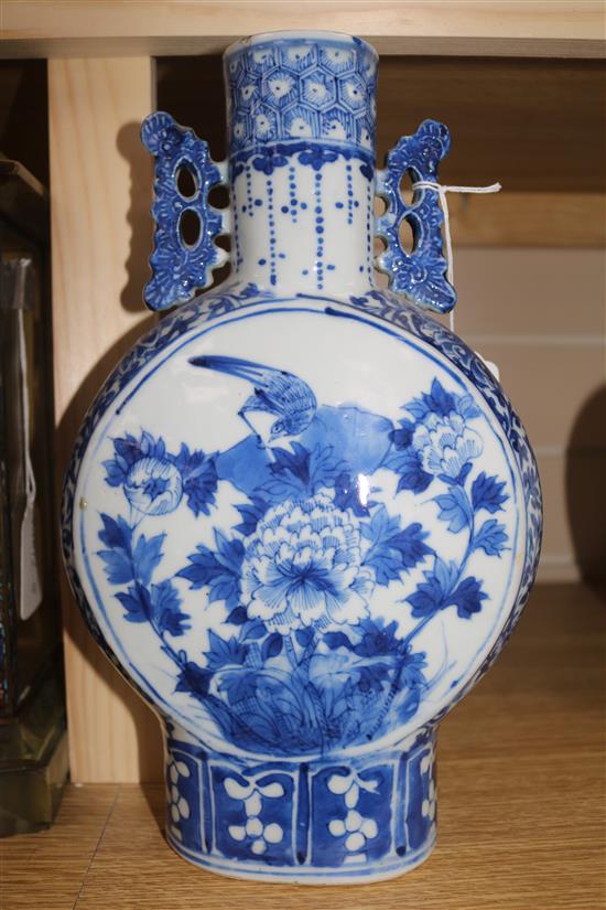 A 19th century Chinese blue and white moonflask vase 11.75in.